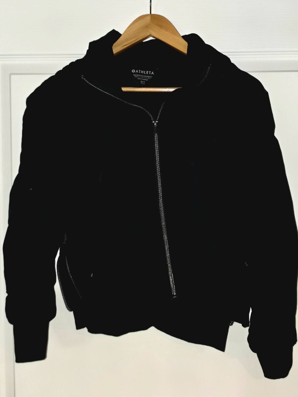 Athleta Black Ruched Sleeve Bomber Jacket Size XS
